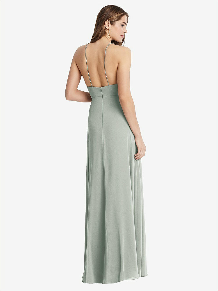 【STYLE: LB010】High Neck Chiffon Maxi Dress with Front Slit - Lela【COLOR: Willow Green】