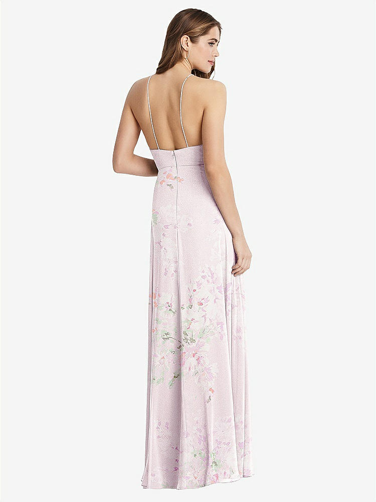 【STYLE: LB010】High Neck Chiffon Maxi Dress with Front Slit - Lela【COLOR: Watercolor Print】