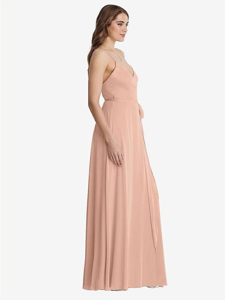 【STYLE: LB011】Chiffon Maxi Wrap Dress with Sash - Cora【COLOR: Pale Peach】