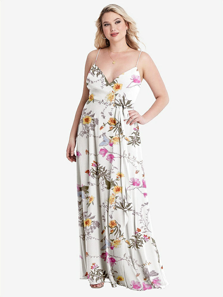 【STYLE: LB011】Chiffon Maxi Wrap Dress with Sash - Cora【COLOR: Butterfly Botanica Ivory】