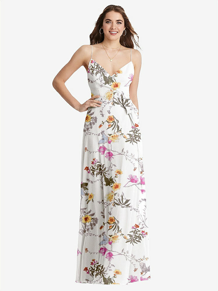 【STYLE: LB011】Chiffon Maxi Wrap Dress with Sash - Cora【COLOR: Butterfly Botanica Ivory】