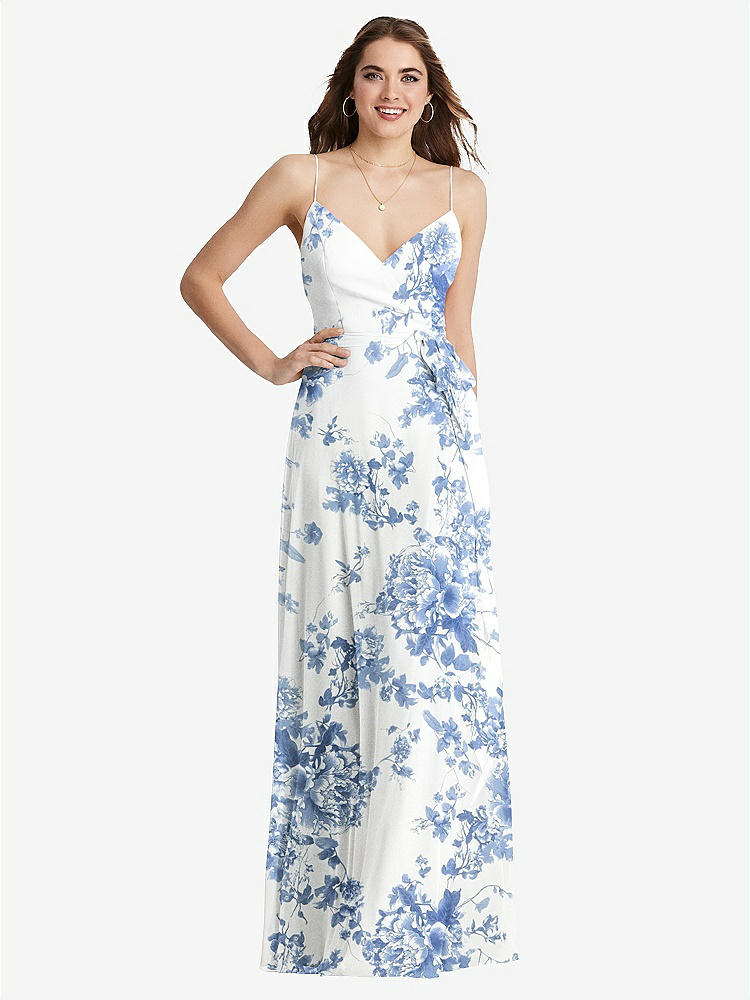 【STYLE: LB011】Chiffon Maxi Wrap Dress with Sash - Cora【COLOR: Cottage Rose Dusk Blue】