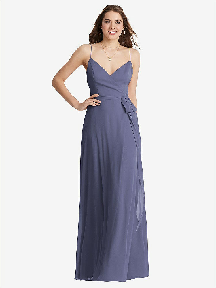 【STYLE: LB011】Chiffon Maxi Wrap Dress with Sash - Cora【COLOR: French Blue】