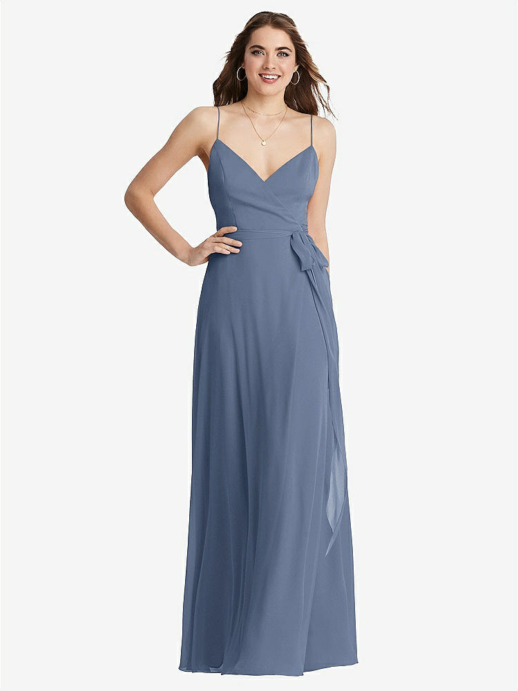 【STYLE: LB011】Chiffon Maxi Wrap Dress with Sash - Cora【COLOR: Larkspur Blue】
