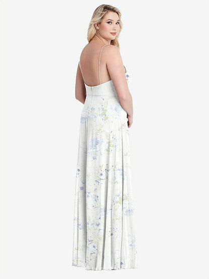 【STYLE: LB012】Square Neck Chiffon Maxi Dress with Front Slit - Elliott【COLOR: Bleu Garden】