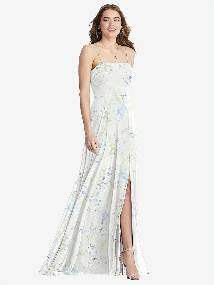 【STYLE: LB012】Square Neck Chiffon Maxi Dress with Front Slit - Elliott【COLOR: Bleu Garden】