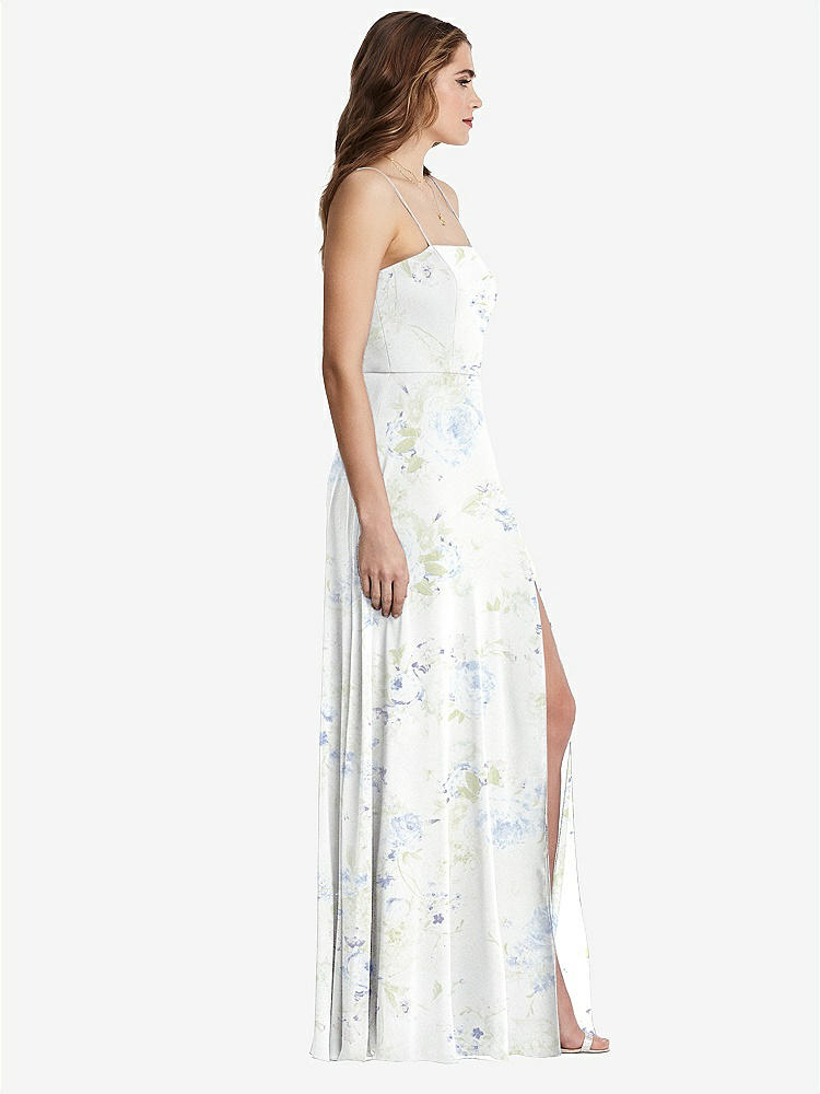 【STYLE: LB012】Square Neck Chiffon Maxi Dress with Front Slit - Elliott【COLOR: Bleu Garden】