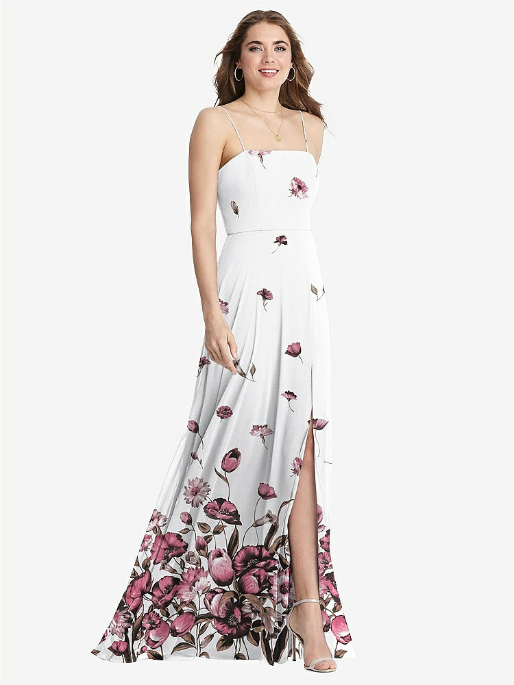 【STYLE: LB012】Square Neck Chiffon Maxi Dress with Front Slit - Elliott【COLOR: London Print】