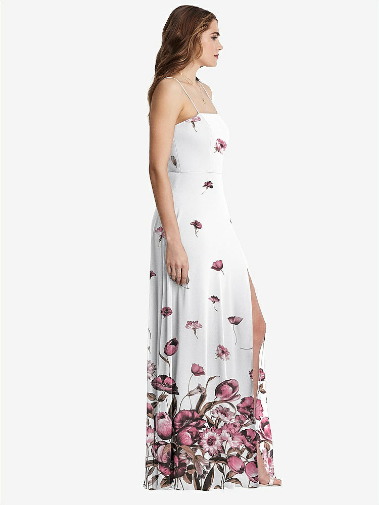【STYLE: LB012】Square Neck Chiffon Maxi Dress with Front Slit - Elliott【COLOR: London Print】