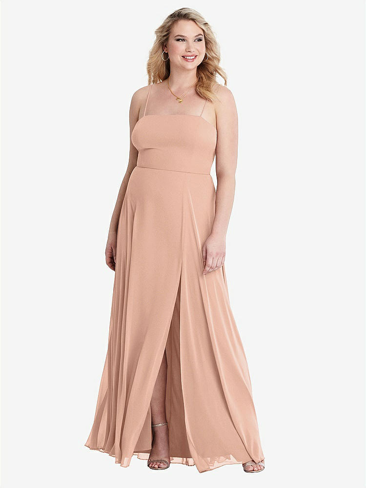 【STYLE: LB012】Square Neck Chiffon Maxi Dress with Front Slit - Elliott【COLOR: Pale Peach】
