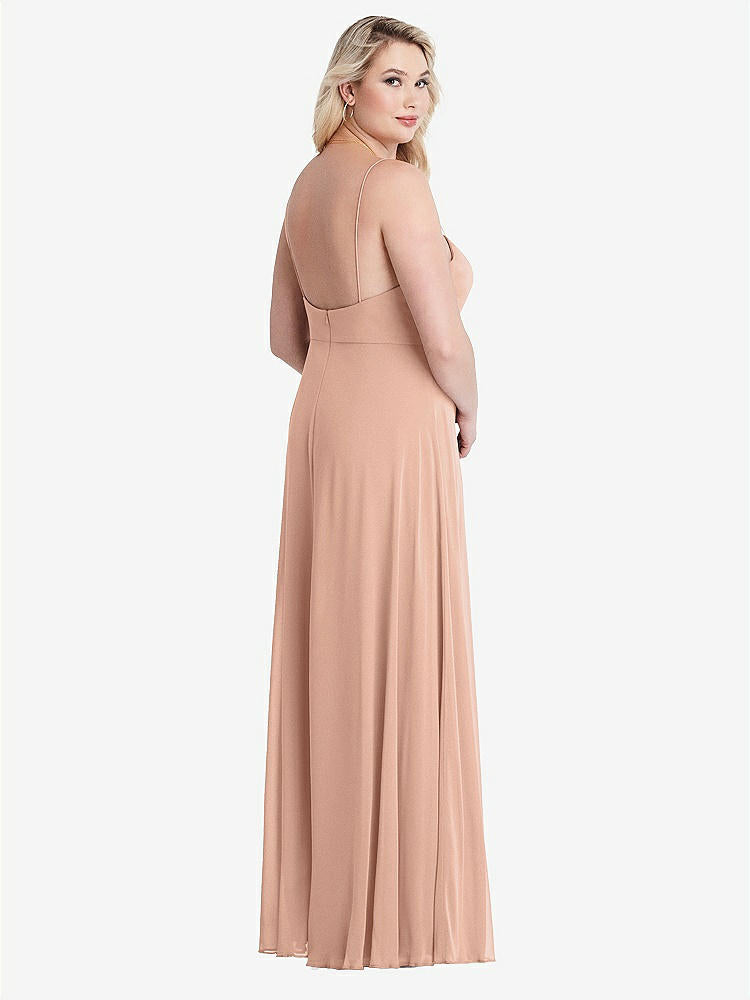 【STYLE: LB012】Square Neck Chiffon Maxi Dress with Front Slit - Elliott【COLOR: Pale Peach】