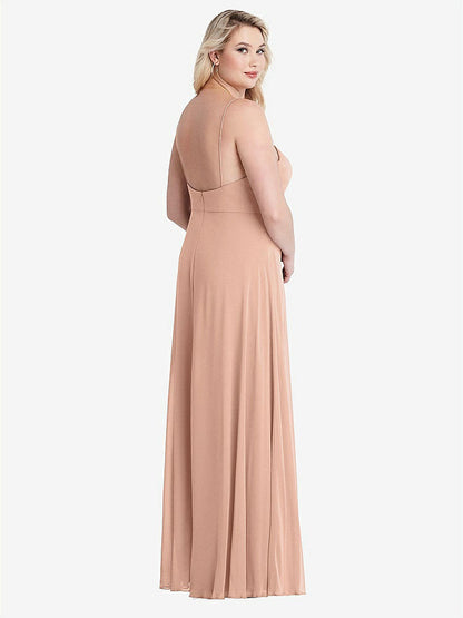 【STYLE: LB012】Square Neck Chiffon Maxi Dress with Front Slit - Elliott【COLOR: Pale Peach】