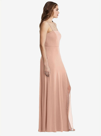 【STYLE: LB012】Square Neck Chiffon Maxi Dress with Front Slit - Elliott【COLOR: Pale Peach】