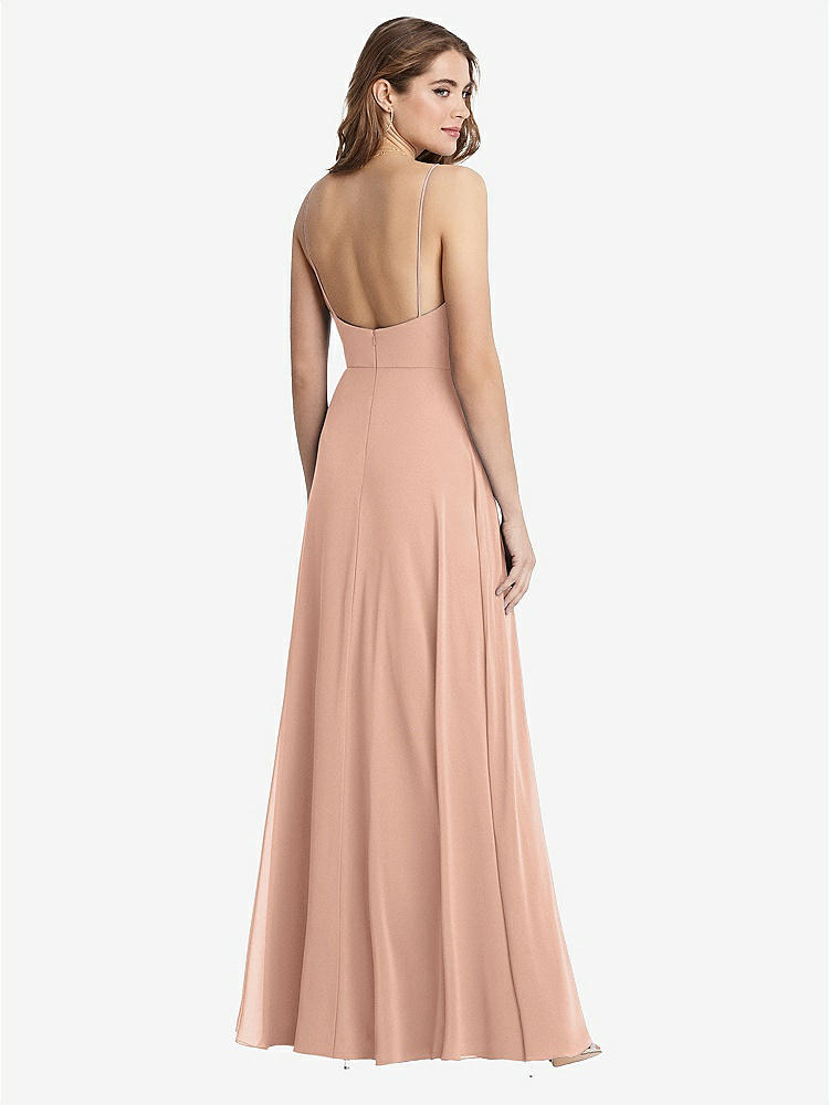 【STYLE: LB012】Square Neck Chiffon Maxi Dress with Front Slit - Elliott【COLOR: Pale Peach】