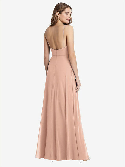 【STYLE: LB012】Square Neck Chiffon Maxi Dress with Front Slit - Elliott【COLOR: Pale Peach】