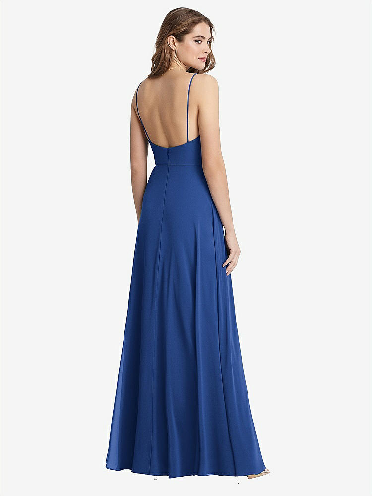 【STYLE: LB012】Square Neck Chiffon Maxi Dress with Front Slit - Elliott【COLOR: Classic Blue】