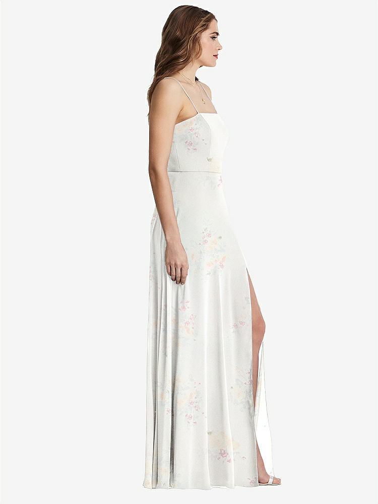 【STYLE: LB012】Square Neck Chiffon Maxi Dress with Front Slit - Elliott【COLOR: Spring Fling】