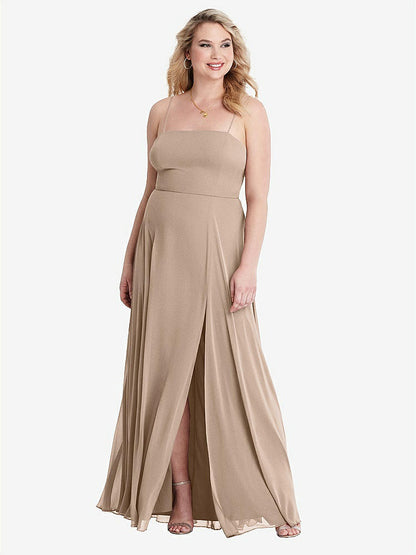 【STYLE: LB012】Square Neck Chiffon Maxi Dress with Front Slit - Elliott【COLOR: Topaz】