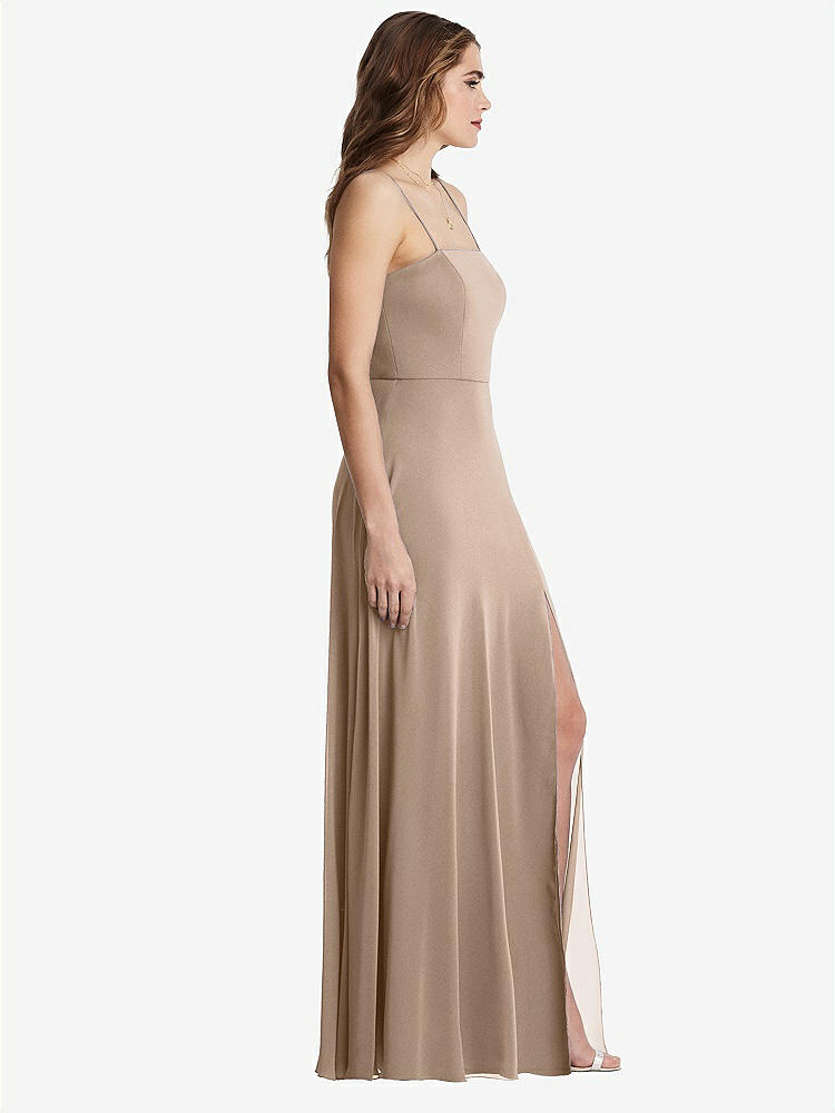 【STYLE: LB012】Square Neck Chiffon Maxi Dress with Front Slit - Elliott【COLOR: Topaz】