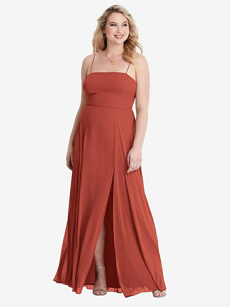 【STYLE: LB012】Square Neck Chiffon Maxi Dress with Front Slit - Elliott【COLOR: Amber Sunset】