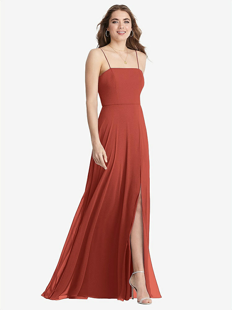 【STYLE: LB012】Square Neck Chiffon Maxi Dress with Front Slit - Elliott【COLOR: Amber Sunset】