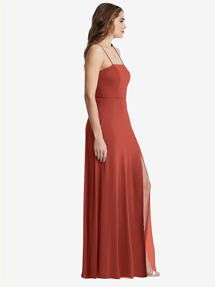 【STYLE: LB012】Square Neck Chiffon Maxi Dress with Front Slit - Elliott【COLOR: Amber Sunset】