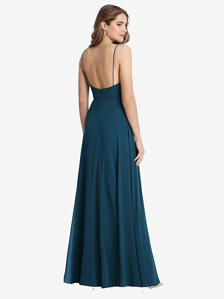 【STYLE: LB012】Square Neck Chiffon Maxi Dress with Front Slit - Elliott【COLOR: Atlantic Blue】