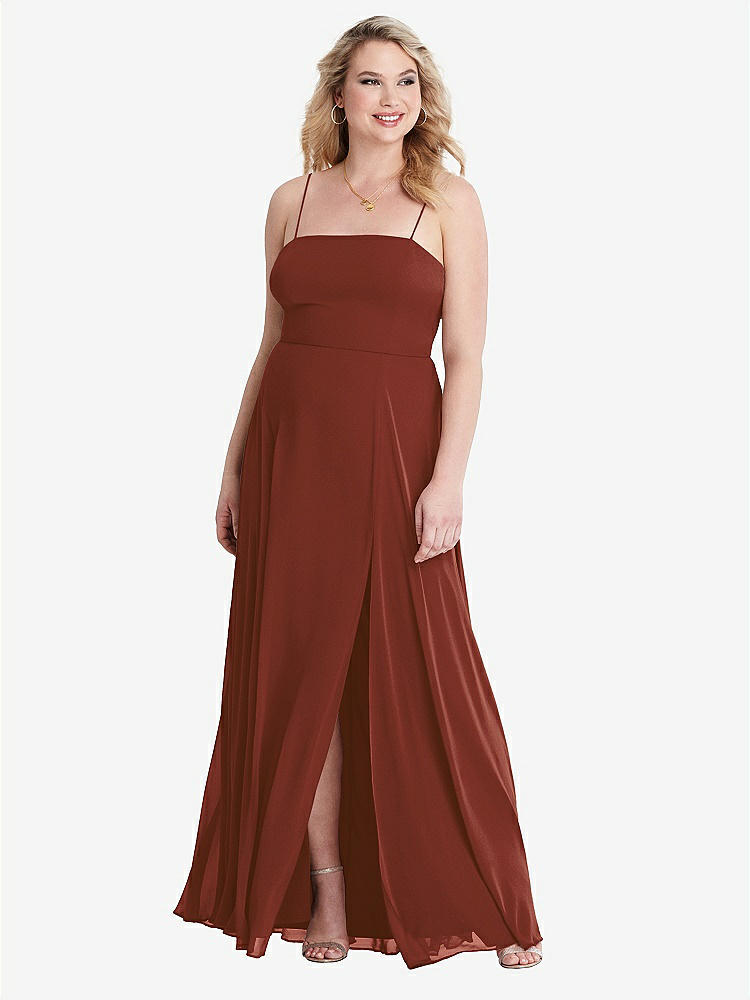【STYLE: LB012】Square Neck Chiffon Maxi Dress with Front Slit - Elliott【COLOR: Auburn Moon】