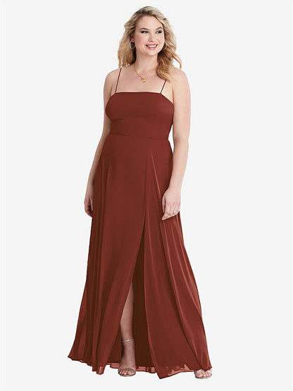 【STYLE: LB012】Square Neck Chiffon Maxi Dress with Front Slit - Elliott【COLOR: Auburn Moon】