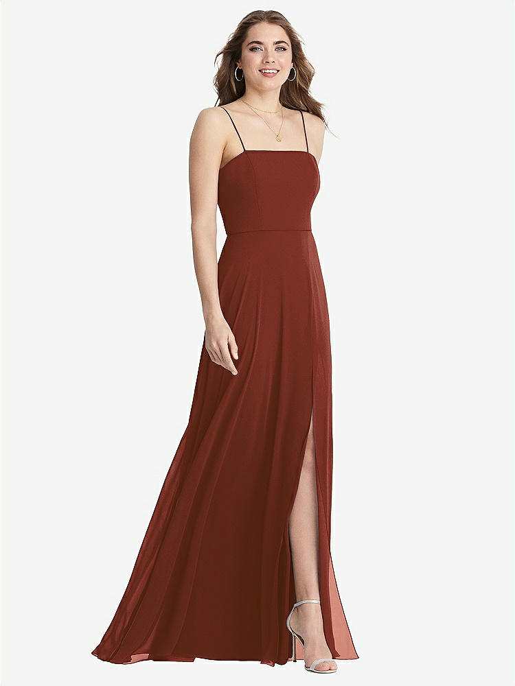 【STYLE: LB012】Square Neck Chiffon Maxi Dress with Front Slit - Elliott【COLOR: Auburn Moon】