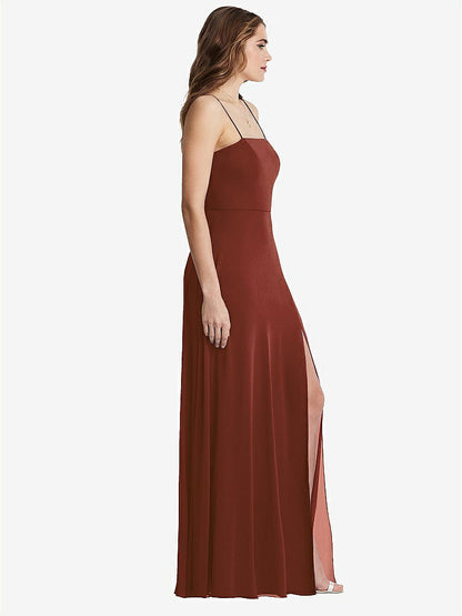 【STYLE: LB012】Square Neck Chiffon Maxi Dress with Front Slit - Elliott【COLOR: Auburn Moon】