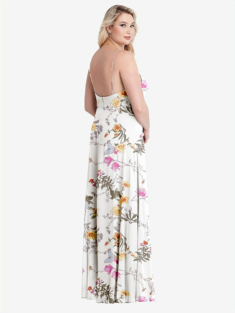 【STYLE: LB012】Square Neck Chiffon Maxi Dress with Front Slit - Elliott【COLOR: Butterfly Botanica Ivory】
