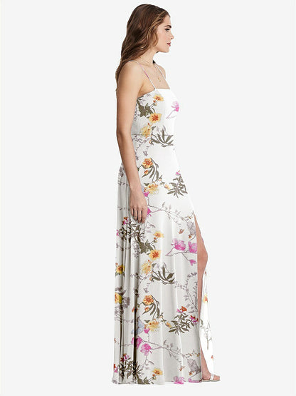 【STYLE: LB012】Square Neck Chiffon Maxi Dress with Front Slit - Elliott【COLOR: Butterfly Botanica Ivory】