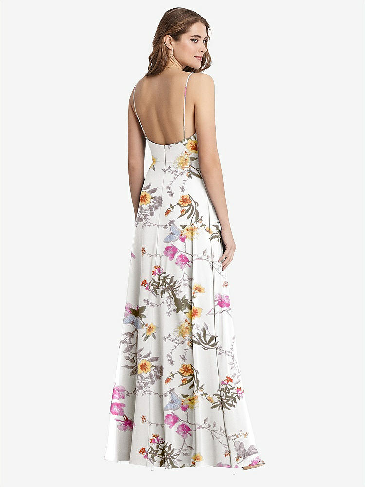 【STYLE: LB012】Square Neck Chiffon Maxi Dress with Front Slit - Elliott【COLOR: Butterfly Botanica Ivory】