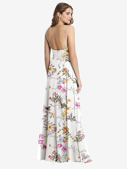 【STYLE: LB012】Square Neck Chiffon Maxi Dress with Front Slit - Elliott【COLOR: Butterfly Botanica Ivory】