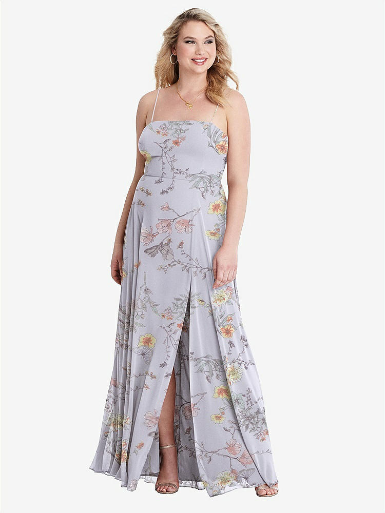 【STYLE: LB012】Square Neck Chiffon Maxi Dress with Front Slit - Elliott【COLOR: Butterfly Botanica Silver Dove】