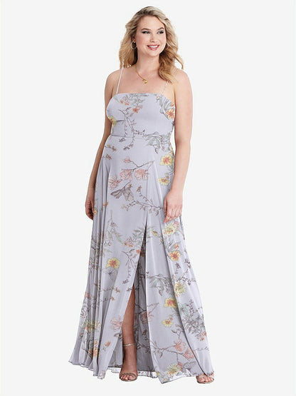 【STYLE: LB012】Square Neck Chiffon Maxi Dress with Front Slit - Elliott【COLOR: Butterfly Botanica Silver Dove】