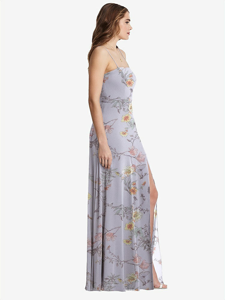 【STYLE: LB012】Square Neck Chiffon Maxi Dress with Front Slit - Elliott【COLOR: Butterfly Botanica Silver Dove】