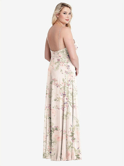 【STYLE: LB012】Square Neck Chiffon Maxi Dress with Front Slit - Elliott【COLOR: Blush Garden】