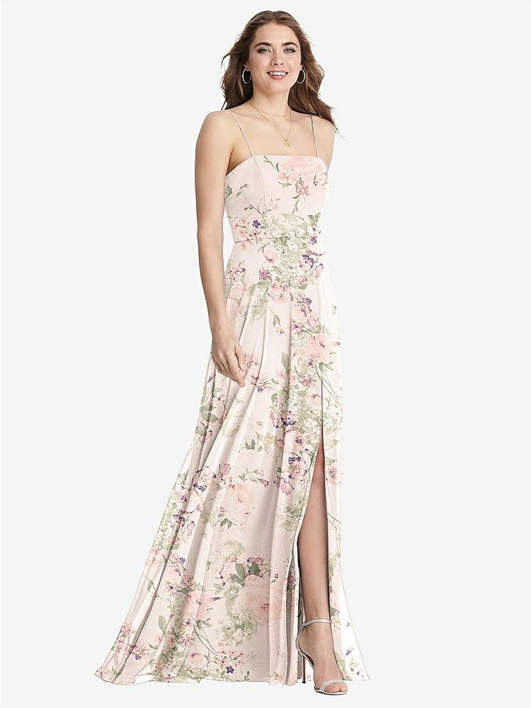 【STYLE: LB012】Square Neck Chiffon Maxi Dress with Front Slit - Elliott【COLOR: Blush Garden】