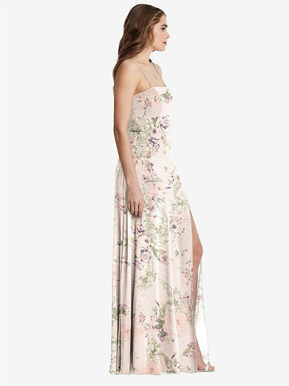 【STYLE: LB012】Square Neck Chiffon Maxi Dress with Front Slit - Elliott【COLOR: Blush Garden】