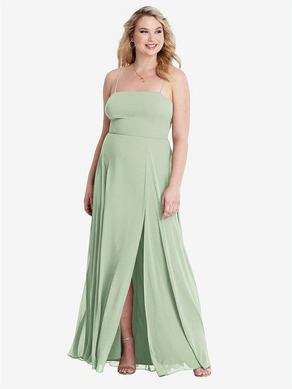【STYLE: LB012】Square Neck Chiffon Maxi Dress with Front Slit - Elliott【COLOR: Celadon】