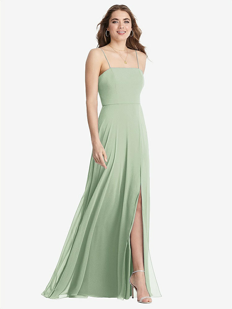 【STYLE: LB012】Square Neck Chiffon Maxi Dress with Front Slit - Elliott【COLOR: Celadon】