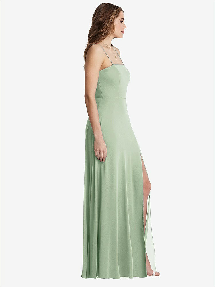 【STYLE: LB012】Square Neck Chiffon Maxi Dress with Front Slit - Elliott【COLOR: Celadon】