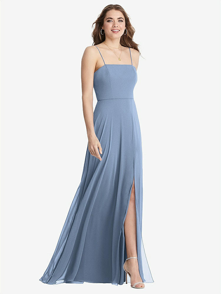 【STYLE: LB012】Square Neck Chiffon Maxi Dress with Front Slit - Elliott【COLOR: Cloudy】