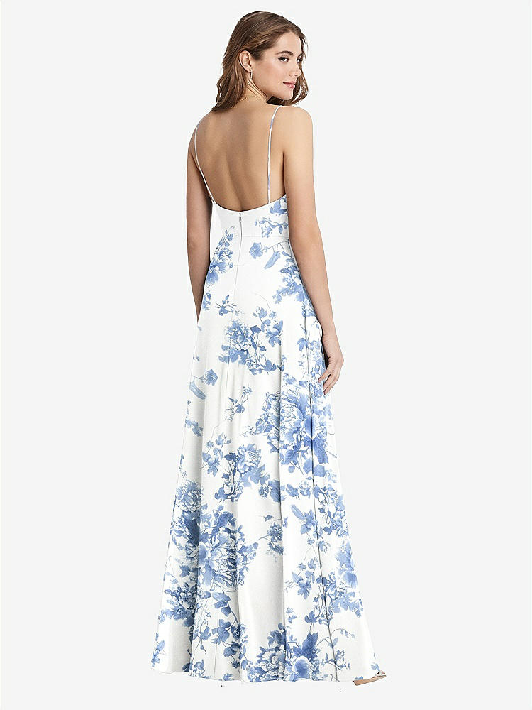 【STYLE: LB012】Square Neck Chiffon Maxi Dress with Front Slit - Elliott【COLOR: Cottage Rose Dusk Blue】