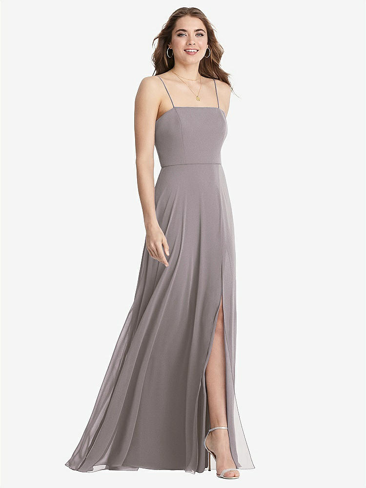 【NEW】【STYLE: LB012】正方形 首 シフォン マキシ ドレス 前面 スリット  -  エリオット【COLOR: Cashmere Gray】【SIZE: 00-30W】