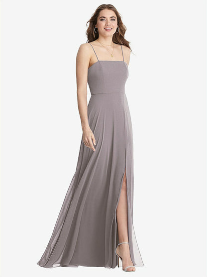 【NEW】【STYLE: LB012】正方形 首 シフォン マキシ ドレス 前面 スリット  -  エリオット【COLOR: Cashmere Gray】【SIZE: 00-30W】