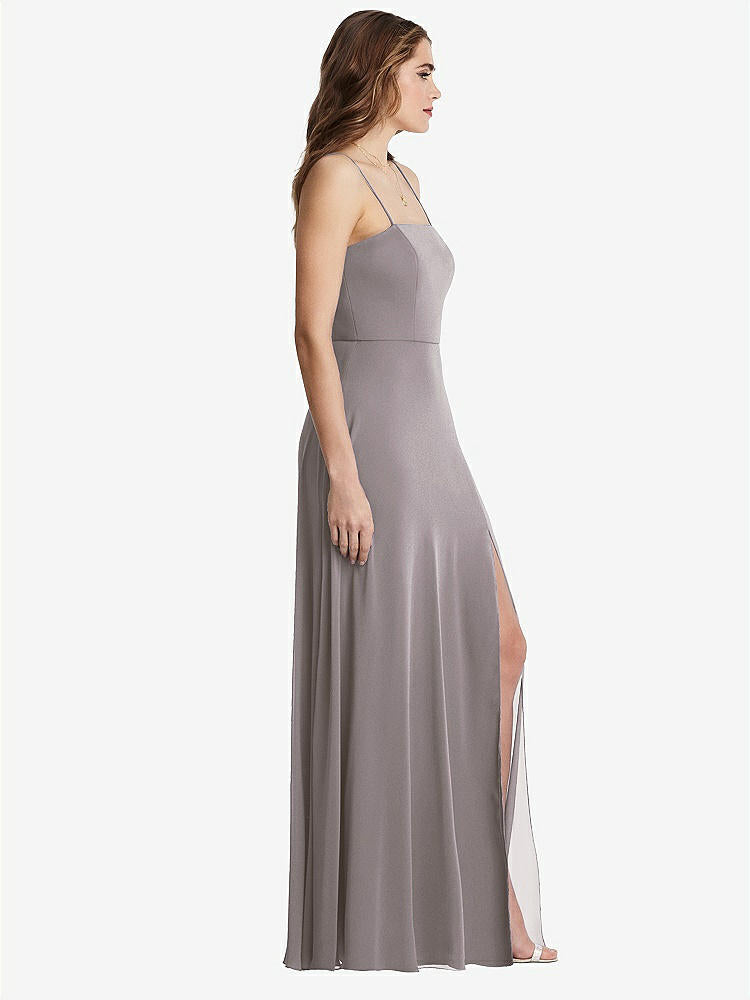 【NEW】【STYLE: LB012】正方形 首 シフォン マキシ ドレス 前面 スリット  -  エリオット【COLOR: Cashmere Gray】【SIZE: 00-30W】