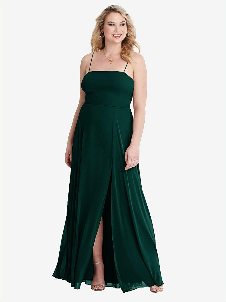 【STYLE: LB012】Square Neck Chiffon Maxi Dress with Front Slit - Elliott【COLOR: Evergreen】